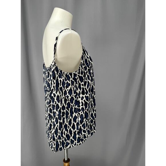 Equipment Femme Shirt Womens Large Blue Black Leopard Silk Cami Tank Top - Picture 4 of 12
